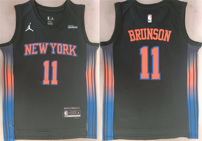 Men's New Yok Knicks #11 Jalen Brunson Jalen Brunson Black 2025/26 Statement Edition Stitched Basketball Jersey